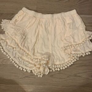 Forever 21 Cream High Waist Pom-Pom Shorts